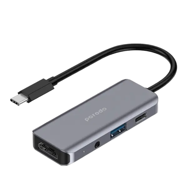 هاب ۴ در ۱ Porodo USB-C Hub Type-C PD ۱۰۰W HDMI USB ۳.۵mm Aux — نمای اصلی محصول