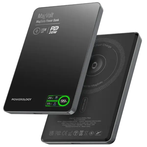 پاوربانک مگ سیف ۵۰۰۰ میلی آمپری پاورولوژی Powerology MagVolt ۵۰۰۰mAh MagSafe Power Bank — نمای اصلی محصول