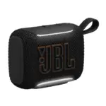 اسپیکر بلوتوثی JBL Go 5 رنگ مشکی — نمای سه‌رخ با لوگوی JBL