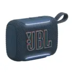 اسپیکر بلوتوثی JBL Go 5 رنگ آبی — نمای سه‌رخ با لوگوی JBL